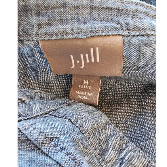 J. Jill Women's Pleated Button Front Chambray Tunic Shirt Size M Petite Blue - Picture 5 of 6